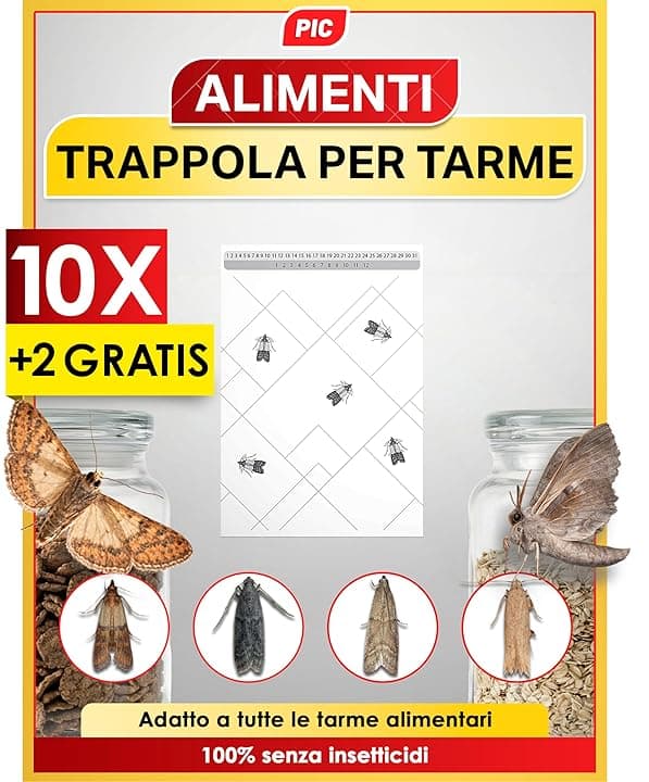 PIC Trappole per Tarme Alimentari 12X – Trappola Farfalline Alimentari con Feromoni, Antitarme Alimentari per Dispensa e Cucina, Trappole Adesive contro le Farfalline del Cibo per il Diagnosi Precoce