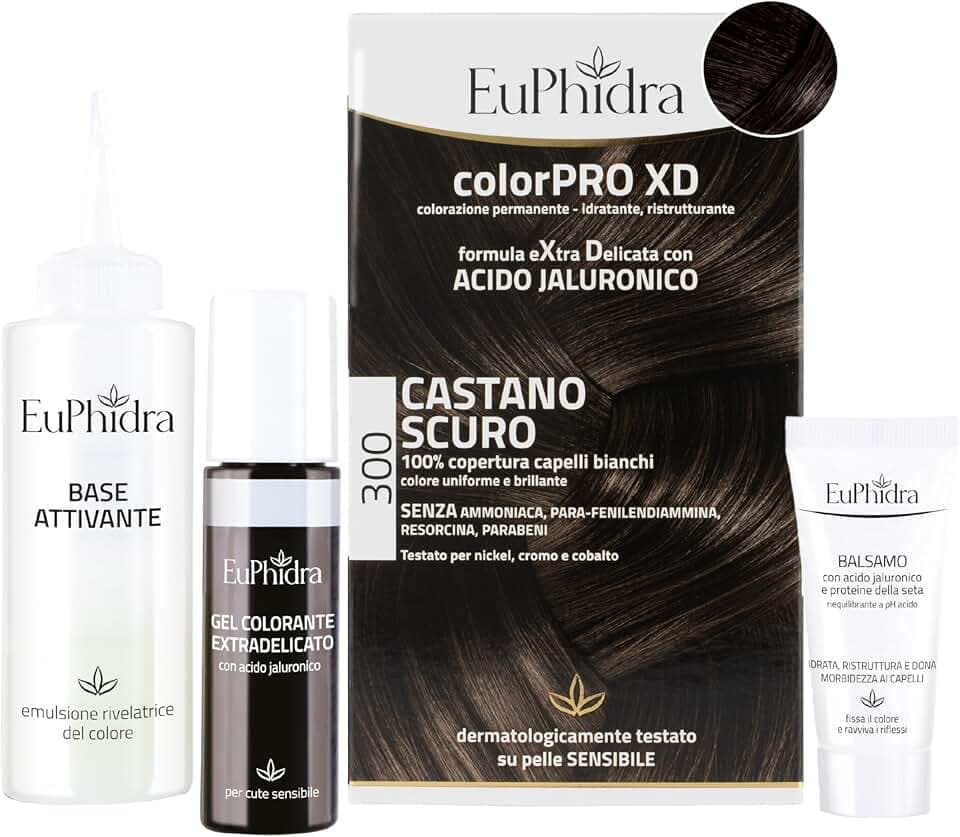 Euphidra - ColorPro XD 300, Castano Scuro, Colorazione Permanente con Acido Ialuronico, Idrata in Profondità, per un Risultato Professionale