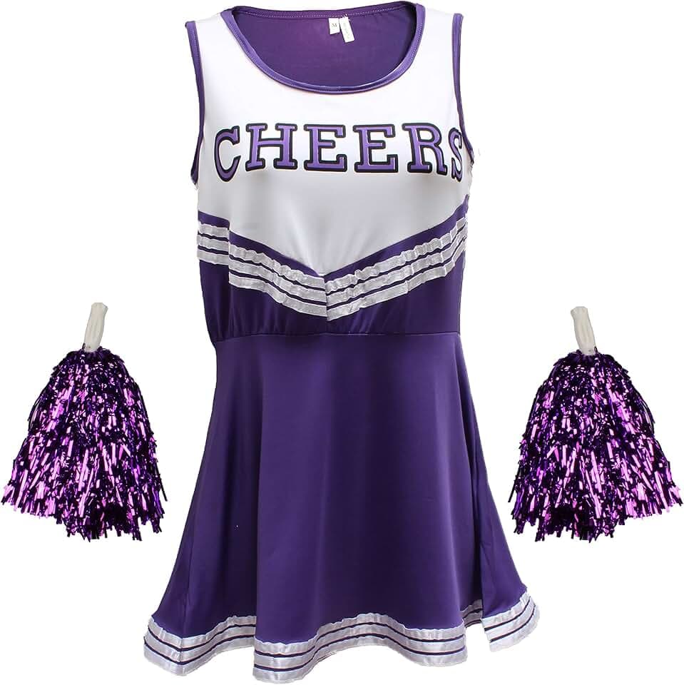 Cherry-on-Top Uniforme da cheerleader, con pompon, costume per musical a tema scuola superiore, 6 colori e 5 taglie disponibili