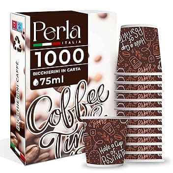 Perla Italia - 1000 Bicchierini Caffe Carta 75ml - Bicchieri Caffè Monouso - Bicchierini da Caffè Usa e Getta