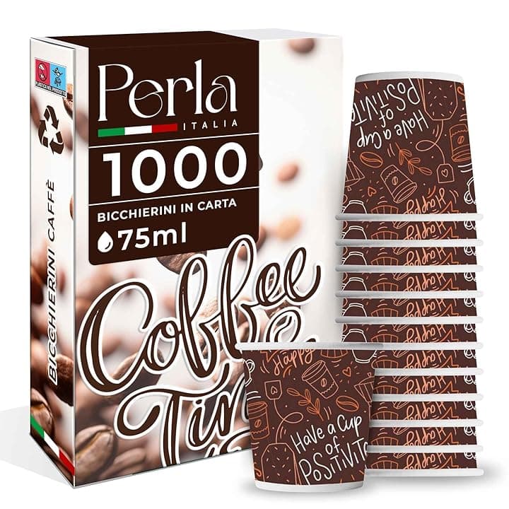 Perla Italia - 1000 Bicchierini Caffe Carta 75ml - Bicchieri Caffè Monouso - Bicchierini da Caffè Usa e Getta
