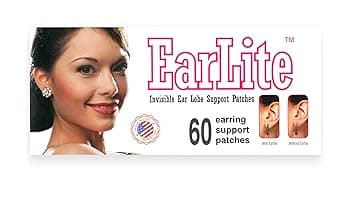 EarLite EarLite 60 toppe invisibili per orecchini, supporto per lobo dell'orecchio, toppe impermeabili in sacchetto con chiusura lampo