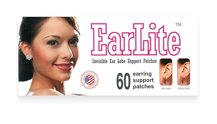 EarLite EarLite 60 toppe invisibili per orecchini, supporto per lobo dell'orecchio, toppe impermeabili in sacchetto con chiusura lampo