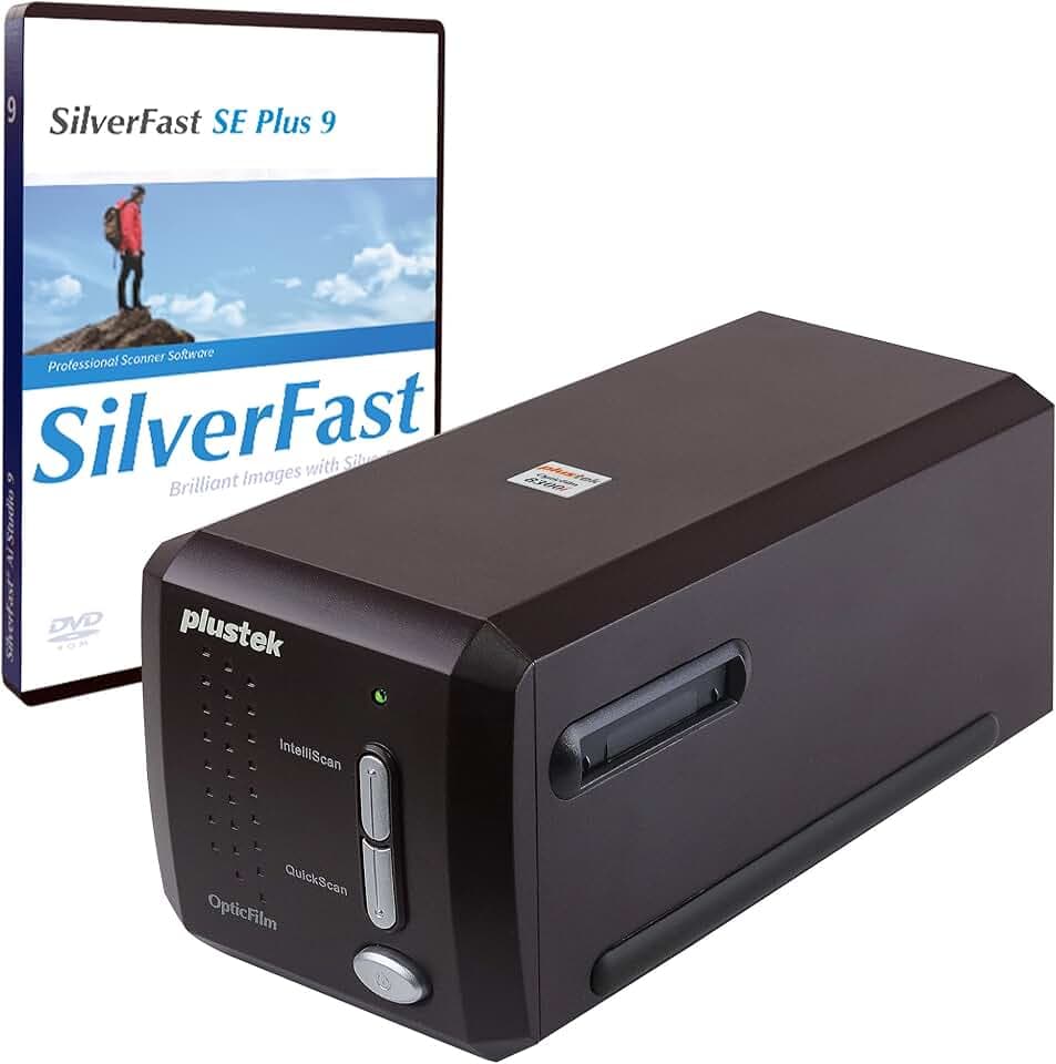 Plustek OpticFilm 8300i SE - Scanner per negativi e diapositive da 35 mm con aumento della velocità di scansione del 38%, SilverFast SE Plus 9 + QuickScan Plus in bundle, supporto Mac e Windows