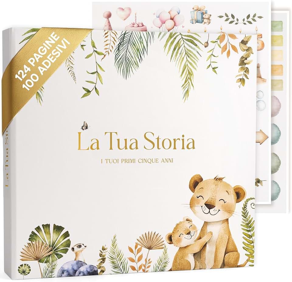 SweetyFox - Album Nascita Bambino e Bambina - 5 primi anni - 124 pagine e 100 adesivi - Regali nascita bimba per la lista nascita bebè