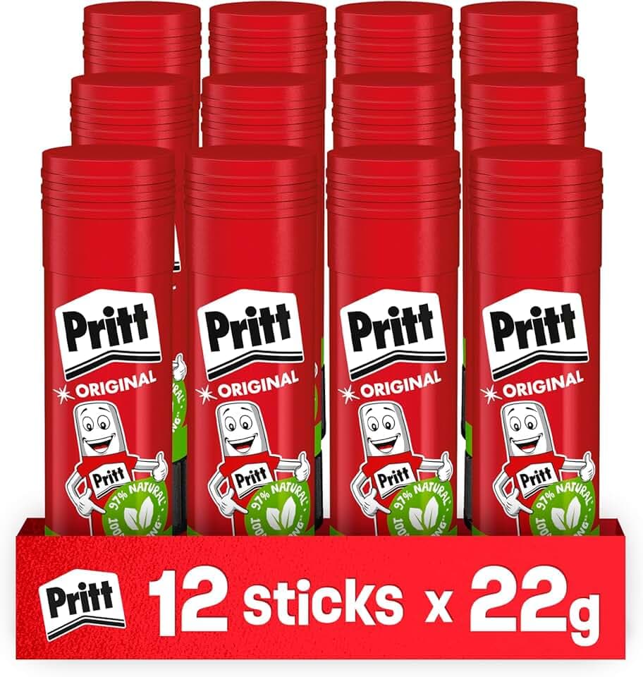 Pritt Colla Stick 12 x 22g, Colla per bambini sicura e affidabile, Adesivo per lavoretti e fai da te, con una tenuta forte per uso scuola e ufficio, 12 stick x 22g