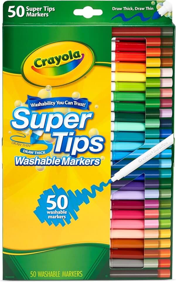CRAYOLA Super Tips - Pennarelli Lavabili a Punta Media, Confezione da 50 Pezzi in Colori Assortiti, Ideale per Casa e Scuola, da 3 Anni, 7555