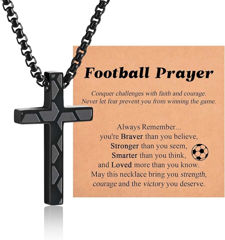 Shuxin Collana con catena a croce da calcio, regalo per ragazzi, regalo di compleanno, Natale, laurea, battesimo per adolescente, calza di Natale per figlio, nipote