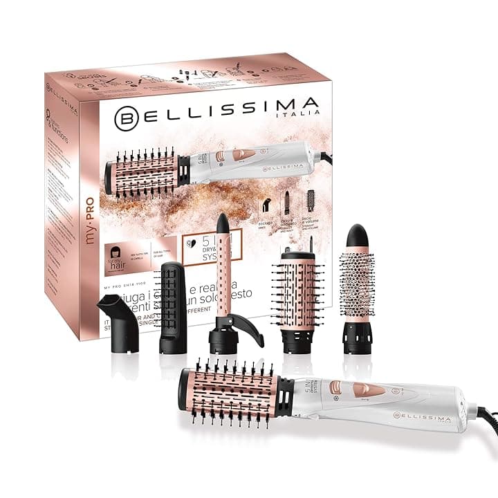 BELLISSIMA Imetec - Spazzola Ad Aria Calda 5 in 1 GH18 1100, Accessori per Styling Liscio, Onde, Ricci, Spazzole Rivestite in Ceramica