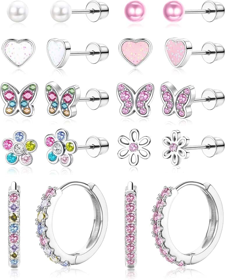LOLIAS 10 Pairs Orecchini Bambina Anallergici In Acciaio Chirurgico