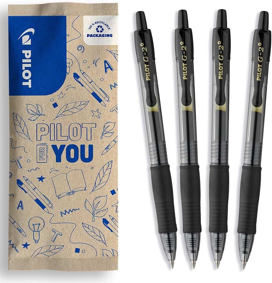 PILOT - Set di 4 G2 Plus - Penne a Sfera con Inchiostro Gel - Retrattili e Ricaricabili - Eccellente Comfort di Scrittura - Nero - Punta Media ClimatePartner certified
