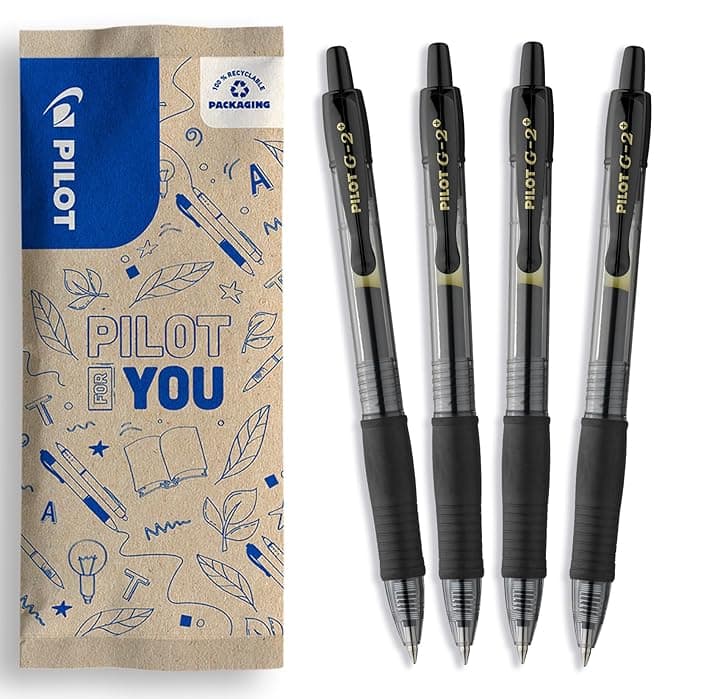 PILOT - Set di 4 G2 Plus - Penne a Sfera con Inchiostro Gel - Retrattili e Ricaricabili - Eccellente Comfort di Scrittura - Nero - Punta Media ClimatePartner certified
