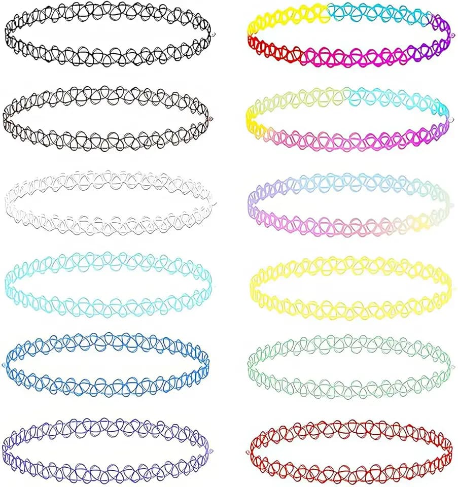 DHWEKU Set di 12 collane di tatuaggi per ragazze, collana di pizzo elastico alla moda, set di gioielli con collare elastico gotico per donne e ragazze adolescenti