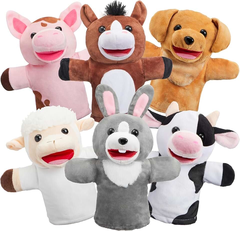 JOYIN Zoo amici Burattini di animali da mano con peluche a bocca aperta mobile (confezione da 6) per giochi fantasiosi