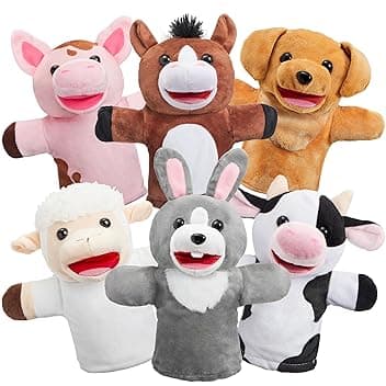 JOYIN Zoo amici Burattini di animali da mano con peluche a bocca aperta mobile (confezione da 6) per giochi fantasiosi
