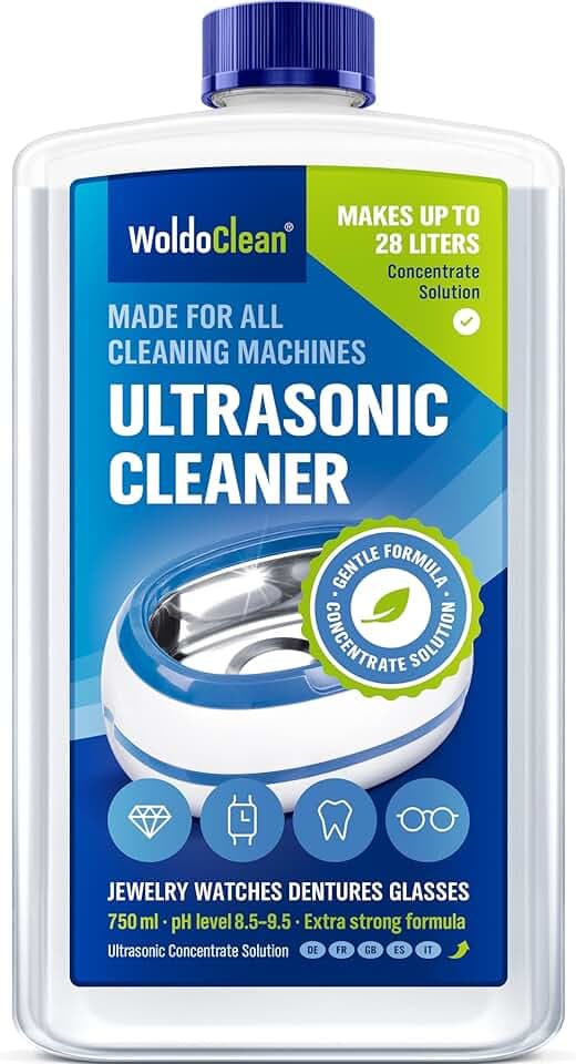 WoldoClean WoldoClean Detergente Ultrasuoni Concentrato 750ml - Liquido per Lavatrice Ultrasuoni, Senza Alcol per Occhiali, Gioielli, Dentale, Monete & Carburatori