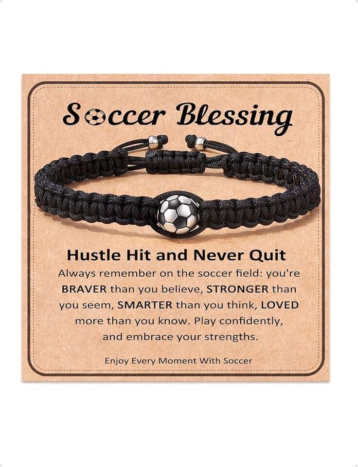 KONFEN Braccialetto da Calcio, Braccialetto da Calcio in Pietra Naturale, Gioielli da Regalo per Ragazzi, Regolabile, Regalo da Football per Bambini, Adolescenti, Ragazze e Ragazzi