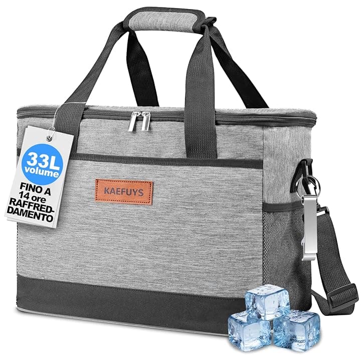 Borsa Termica 33L con Tracolla,Mantieniti Caldo e Freddo,Impermeabile,Grigo
