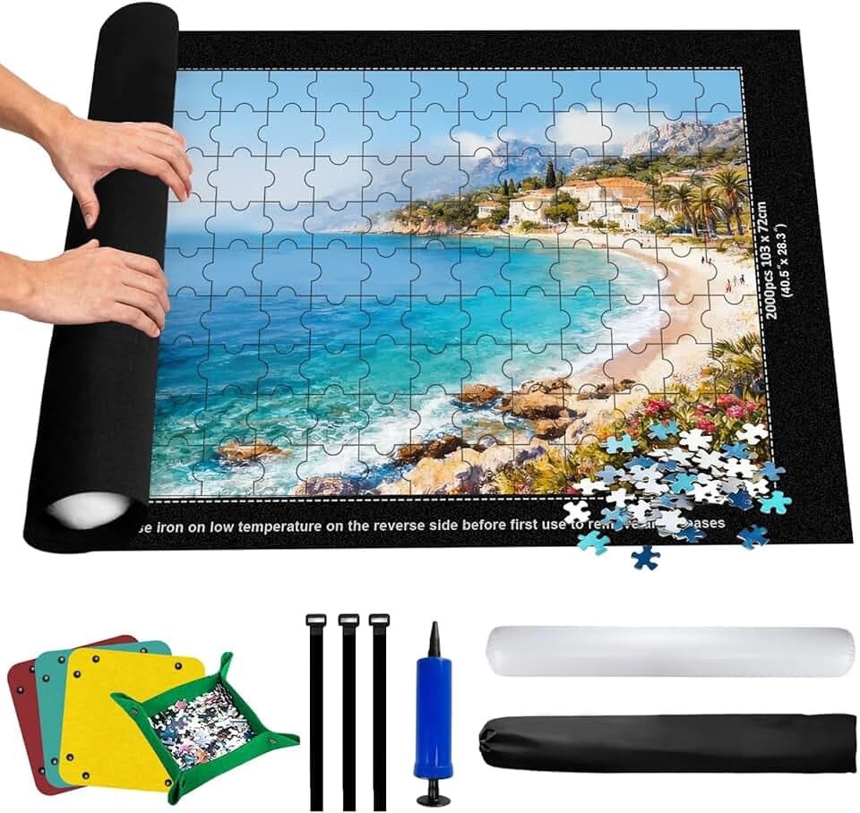Tappetino Puzzle 2000 Pezzi | Tappetino per Puzzle fino a 2000 1500, Pezzi per Adulti | con 4 Vassoio Ordinamento, Tubo d'Aria e Borsa | 80x120 cm in Feltro, Antiscivolo per Facile Ripiego e Trasporto
