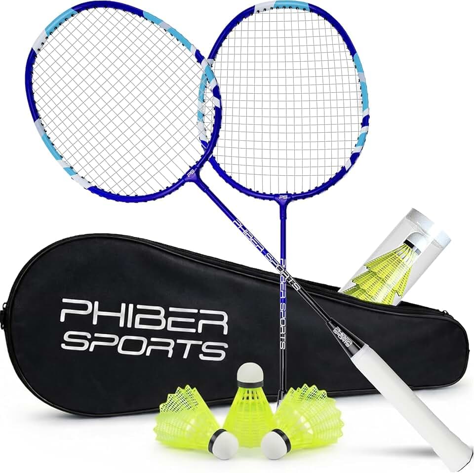 PHIBER-SPORTS Set di racchette da badminton – 2 racchette da badminton + 3 volani + borsa – Robusto set di volani per giardino e parco – ideale per principianti e professionisti (set di racchette da