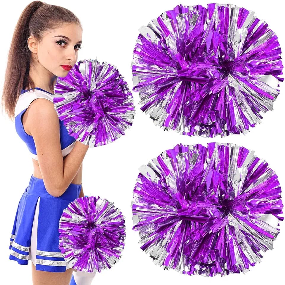 Pom Poms Cheerleader, 2 Pezzi Metallico Cheerleading Pompons Pallina di Fiori, Aerobica Cheerleading Pom Poms Pompon, per Sport Danza Allegria Pompon di Plastica