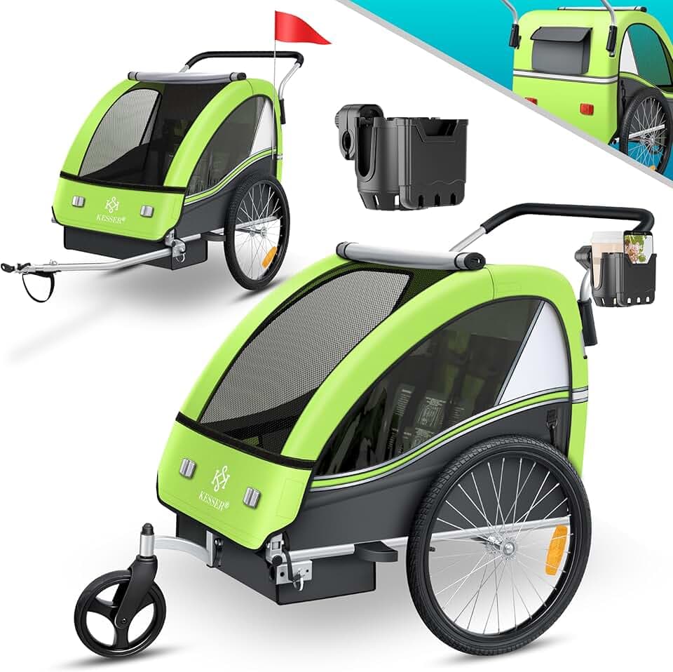 KESSER® Sport-RX - Rimorchio per bicicletta 2 in 1, per chi fa jogging, per bambini + cintura di sicurezza a 5 punti, rotella anteriore orientabile a 360°, da 1 a 2 bambini, massimo 40 kg