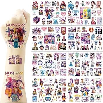8 Fogli di Tatuaggi Temporanei Hunters per Bambini, Adesivi Decorativi Film Hunters, Regali di Compleanno per Bambine e Bambini, Premi Scolastici, Carnevale, Natale