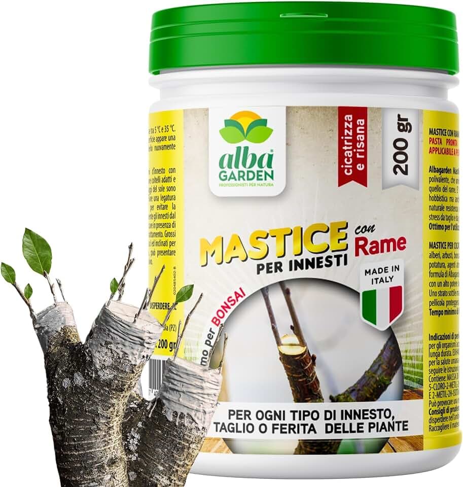 Albagarden - Mastice Per Innesti E Potature ++ Con Rame ++ Antibatterico Pasta Cicatrizzante Curativa Per Ferite Piante Alberi Arbusti Kit Bonsai X 200 Gr