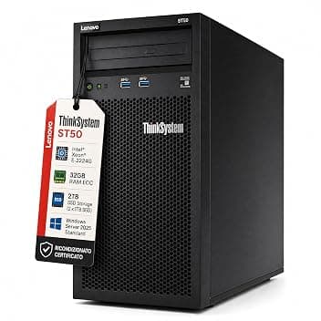 Lenovo Server ThinkSystem ST50 - CPU Intel Xeon E-2224G, 32 GB di RAM ECC, 2 SSD da 1 TB, Win Server 2025 Standard (ricondizionato)