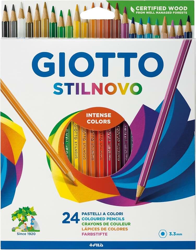 Giotto Stilnovo Astuccio Da 24 Matite A Pastello Colorate, 3.3Mm, Multicolore, ‎24 Unità (Confezione da 1)