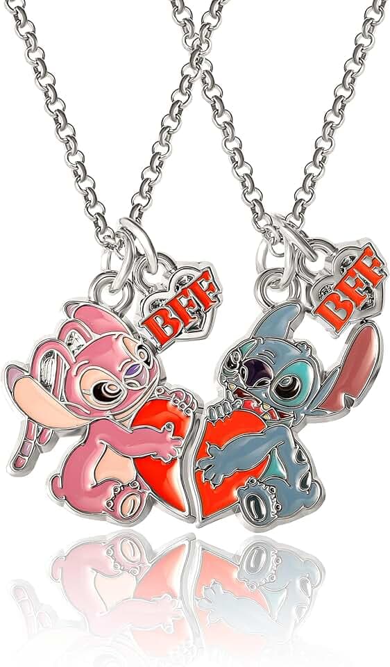 Disney Lilo & Stitch - Set di 2 collane per migliori amiche con ciondolo BFF e Stitch, licenza ufficiale, Alla moda, Nessuna pietra preziosa