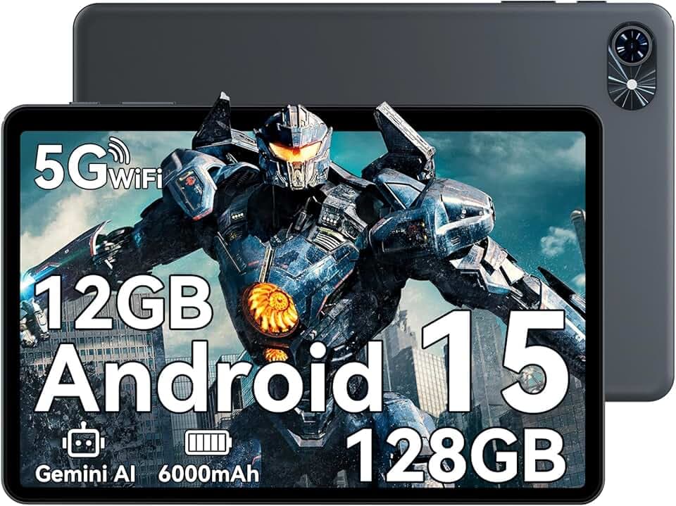 2026 Tablet 10 Pollici Android 15, 12GB RAM + 128GB ROM(TF/2TB), Octa-Core 2.0 GHz, 5G WiFi, Bluetooth 5.0, Widevine L1, 6000mAh, 5MP, 1280 * 800 Pixels FHD, Gemini AI, Tablet Economico
