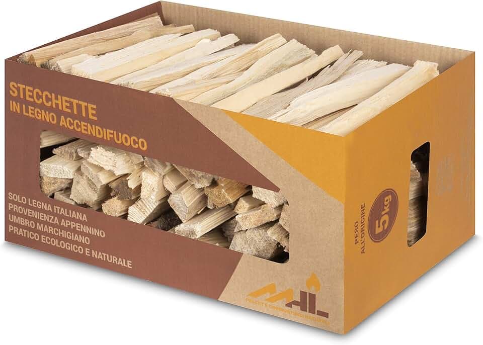 MHL Stecchette in Legno Accendifuoco in Scatola di Cartone Certificate Enama Classe Qualità A1 - Perso all'origine 3 Kg