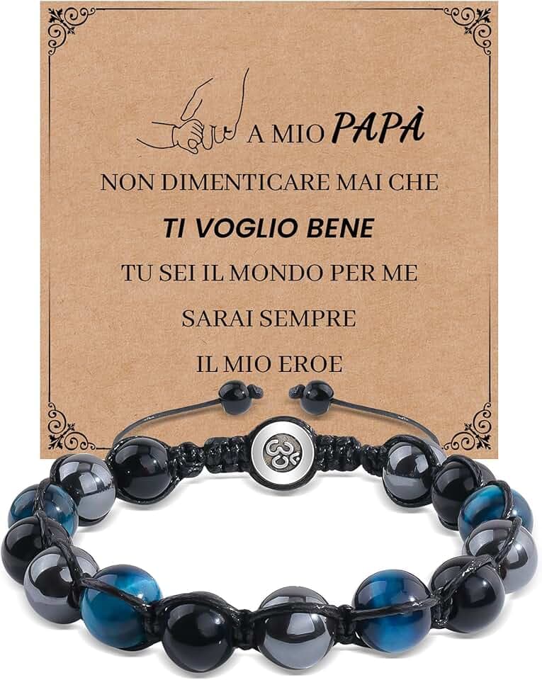 VGWON Bracciale Uomo, Regalo Uomo, 10mm Nero Blu Ematite Bracciale Di Perle Di Pietra Naturale Occhio Di Tigre Braccialetti, Regalo San Valentino Per Lui, Idee Regali Uomili Compleanno E Anniversario