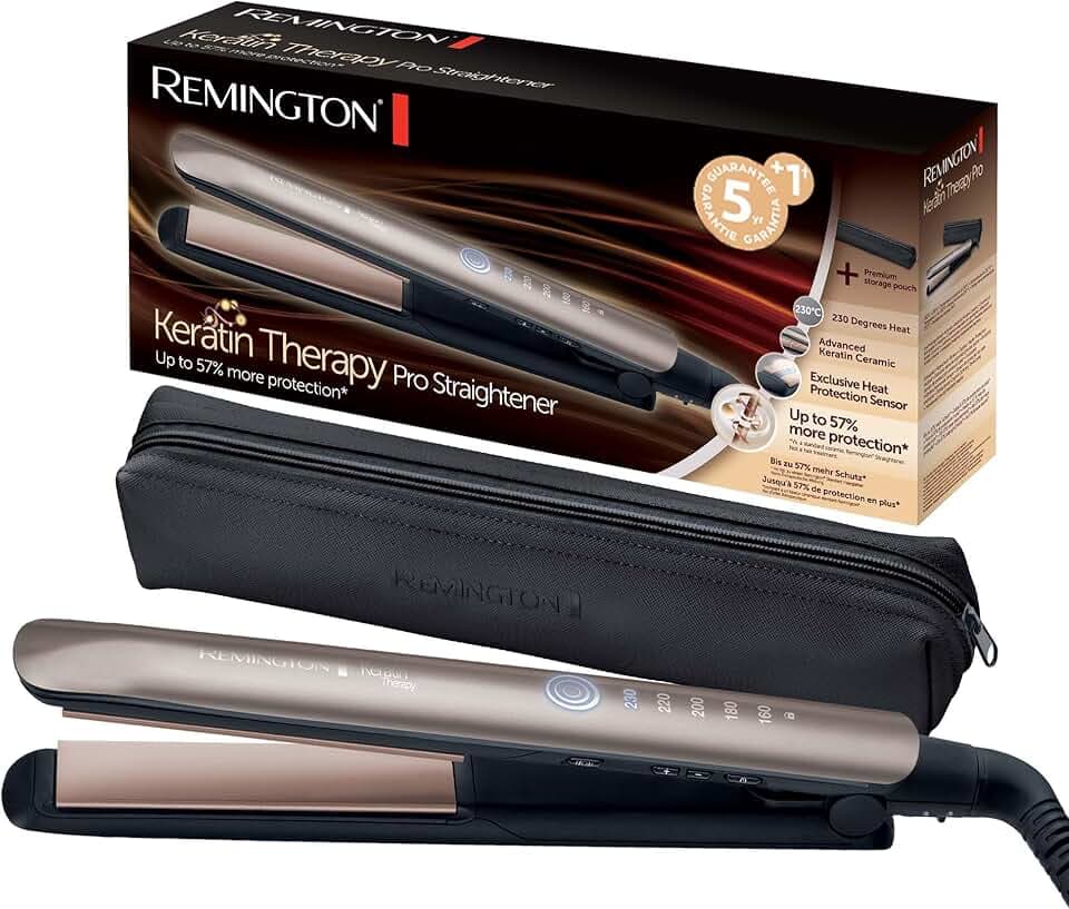 Remington Piastra capelli lisci e mossi, Protezione Keratin, Sensore di calore per proteggere il capello, Ceramica Ultra S8593
