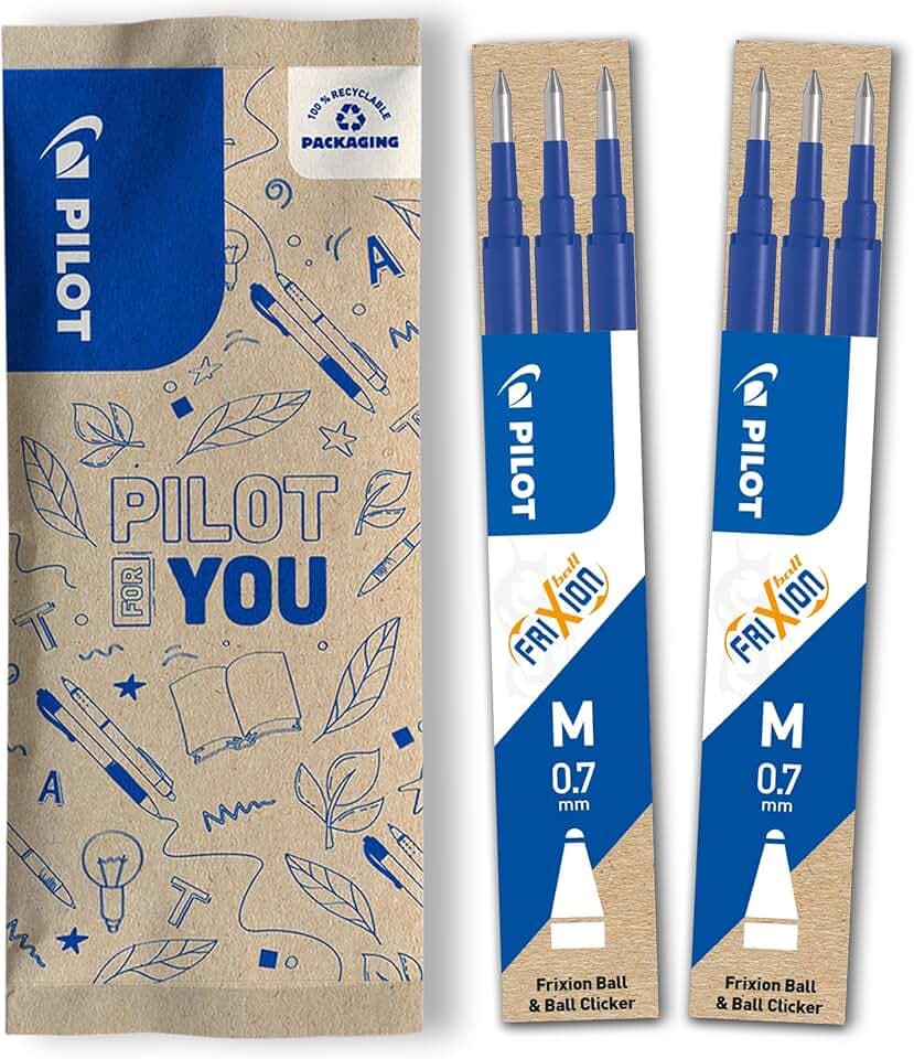 PILOT - 2 Set di 3 Ricariche FriXion - Ricariche per Penne Cancellabili - Compatibili con FriXion Ball e FriXion Ball Clicker - Blu - Punta Media (6 Ricariche)