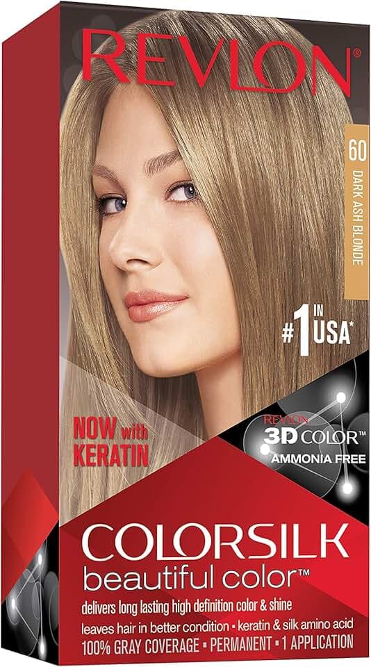 Revlon ColorSilk Colorazione Permanente Capelli Fai-da-te a Casa, Senza Ammoniaca e Arricchita con Cheratina, 60, Biondo Cenere Scuro