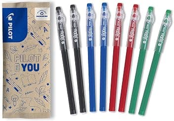PILOT - Set di 8 FriXion Ball Stick - Penna a Inchiostro Termosensibile Cancellabile - La FriXion Economica - 2 Nero, 2 Blu, 2 Rosso, 2 Verde - Punta Media