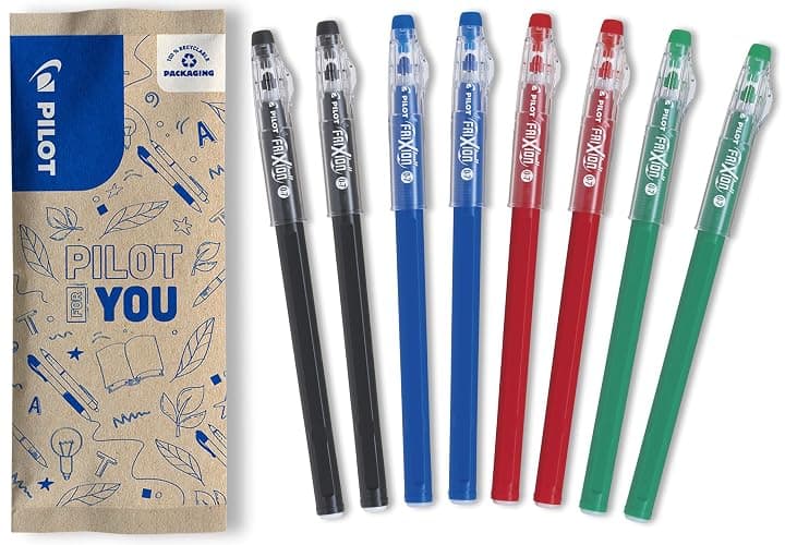 PILOT - Set di 8 FriXion Ball Stick - Penna a Inchiostro Termosensibile Cancellabile - La FriXion Economica - 2 Nero, 2 Blu, 2 Rosso, 2 Verde - Punta Media