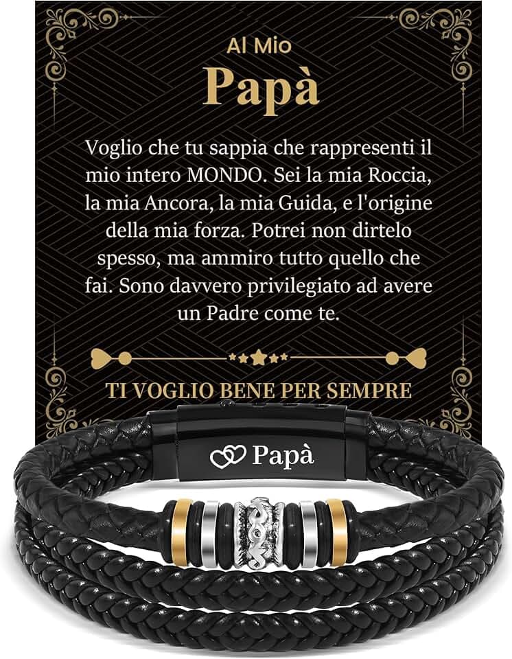 Cheerslife Bracciale Uomo in Pelle Regalo Uomo Figlio Fratello Idee Regalo Natale Compleanno Anniversario Matrimonio Laurea Scuola A Mio Figlio Regali per Lui Natale