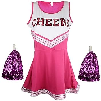 Cherry-on-Top Uniforme da cheerleader, con pompon, costume per musical a tema scuola superiore, 6 colori e 5 taglie disponibili