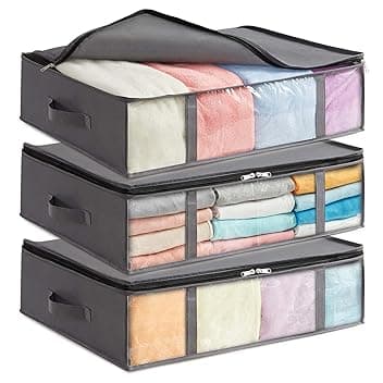 Lifewit Contenitori Sottoletto, Scatole Vestiti con Finestra Frontale Trasparente, Organizer per Armadi e Contenitori per Asciugamani, Vestiti, Coperte, Grigio, 40 L, 3 Pezzi