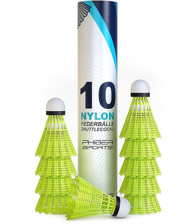 PHIBER-Sports Volani da Badminton - Caratteristiche di Gioco perfette - Ideale per Principianti, Famiglie e Professionisti - velocità dei volani da Badminton - Giallo [10 Pezzi]