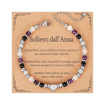 Aretas Bracciale curativo in cristallo di pietra naturale per donne e signore, gemma tripla protezione, sollievo dall'ansia, nuovi inizi, buona fortuna, gioiello protettivo per empatici