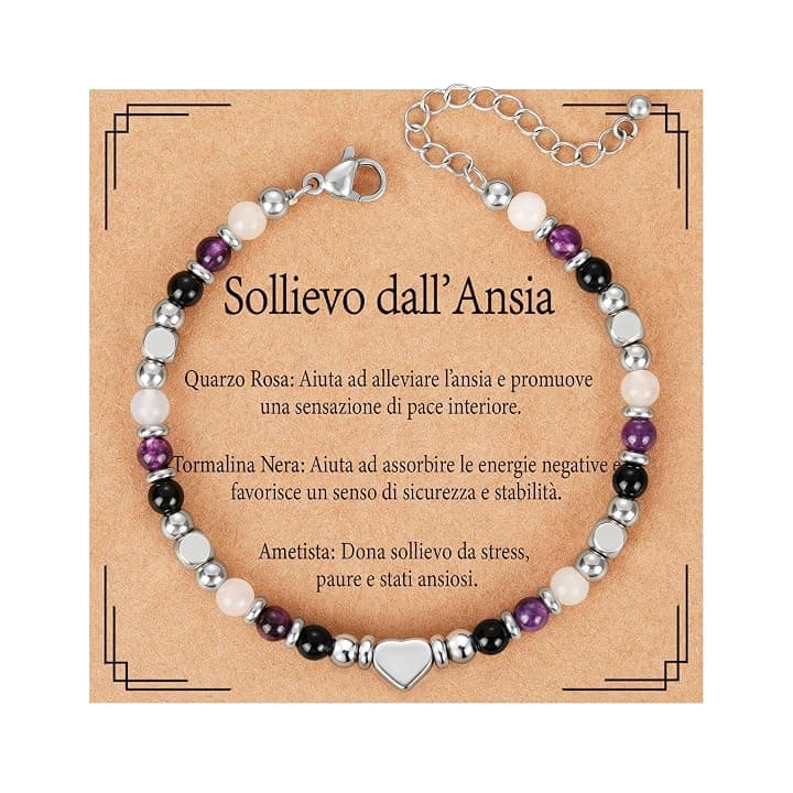 Aretas Bracciale curativo in cristallo di pietra naturale per donne e signore, gemma tripla protezione, sollievo dall'ansia, nuovi inizi, buona fortuna, gioiello protettivo per empatici