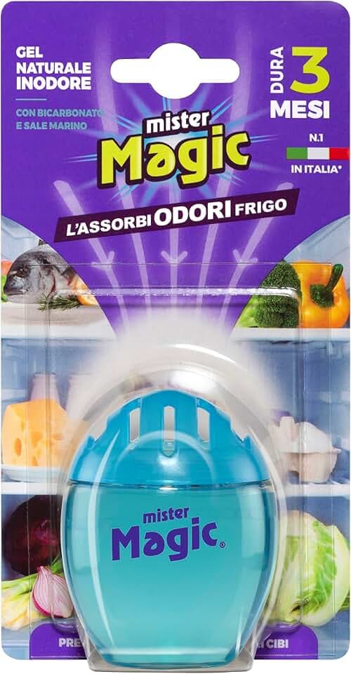 Mister Magic Assorbiodori Frigo , Gel Naturale Inodore con Bicarbonato e Sale Marino, Elimina i cattivi Odori di Cibo, Dura fino a 3 mesi, Accessori Cucina (Confezione da 1 Unità)