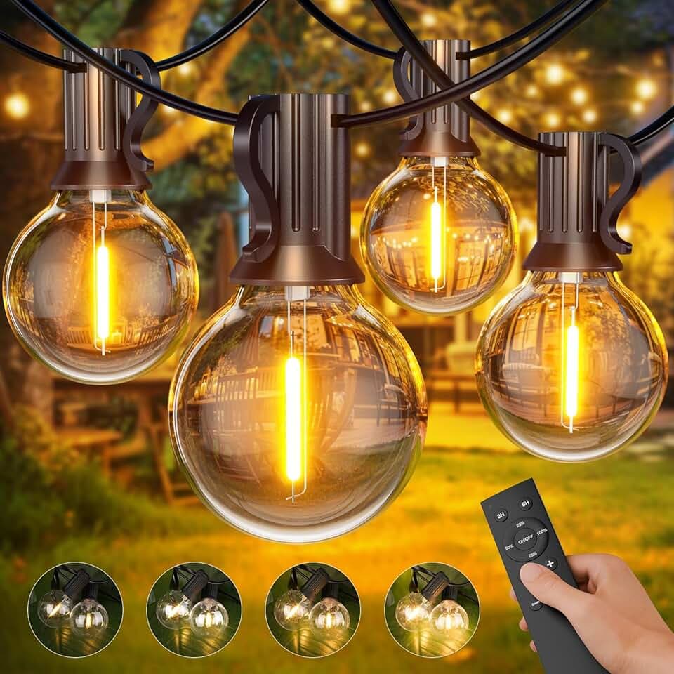 Catena Luminosa Esterno con Telecomando 30M, Dimmerabile G40 Luce da Esterno con 50+2 Pz Plastica Bianca Calda Lampadine, Luci da Esterno Giardino Impermeabile per Feste in Giardino, Matrimonio