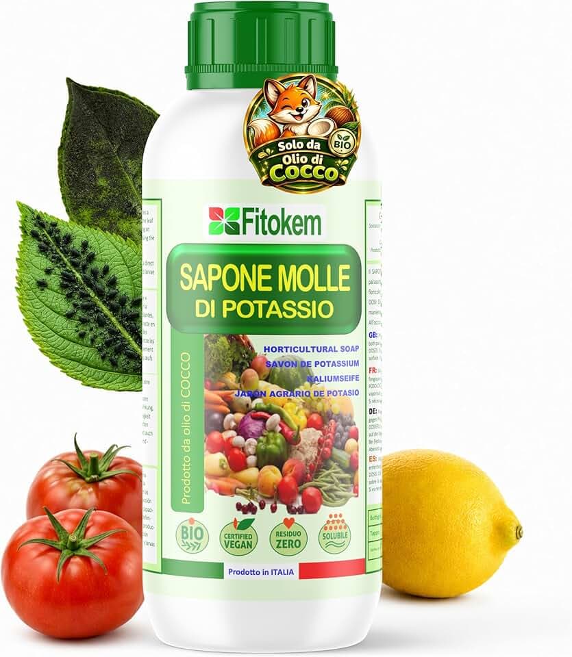 FITOKEM - Sapone Molle Potassico per Piante (1 Litro) Sapone Molle di Potassio per Piante, Insetticida ad Azione Abbattente contro Afidi, Cocciniglia, Effetto Corroborante Naturale e Lava Melata