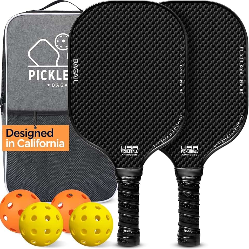 BAGAIL Set di racchette da pickleball, racchette con 4 palline, leggere - Elevato assorbimento degli urti - Ergonomiche, adatte per partite indoor e outdoor