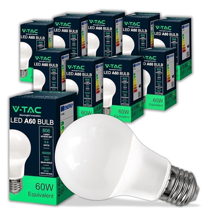 V-TAC 10x Lampadine LED con Attacco E27 8,5W (Equivalenti a 60W) A60 - Lampadine di Nuova Generazione - 806 Lumen - Massima Efficienza e Risparmio Energetico - 6500K Luce Bianca Fredda